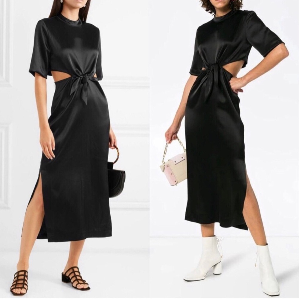 Nanushka Bhumi Black Satin Cutout Midi Dress Size Medium
